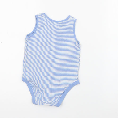 F&F Boys Blue Striped Cotton Basic Tank Size 2-3 Years Crew Neck Snap