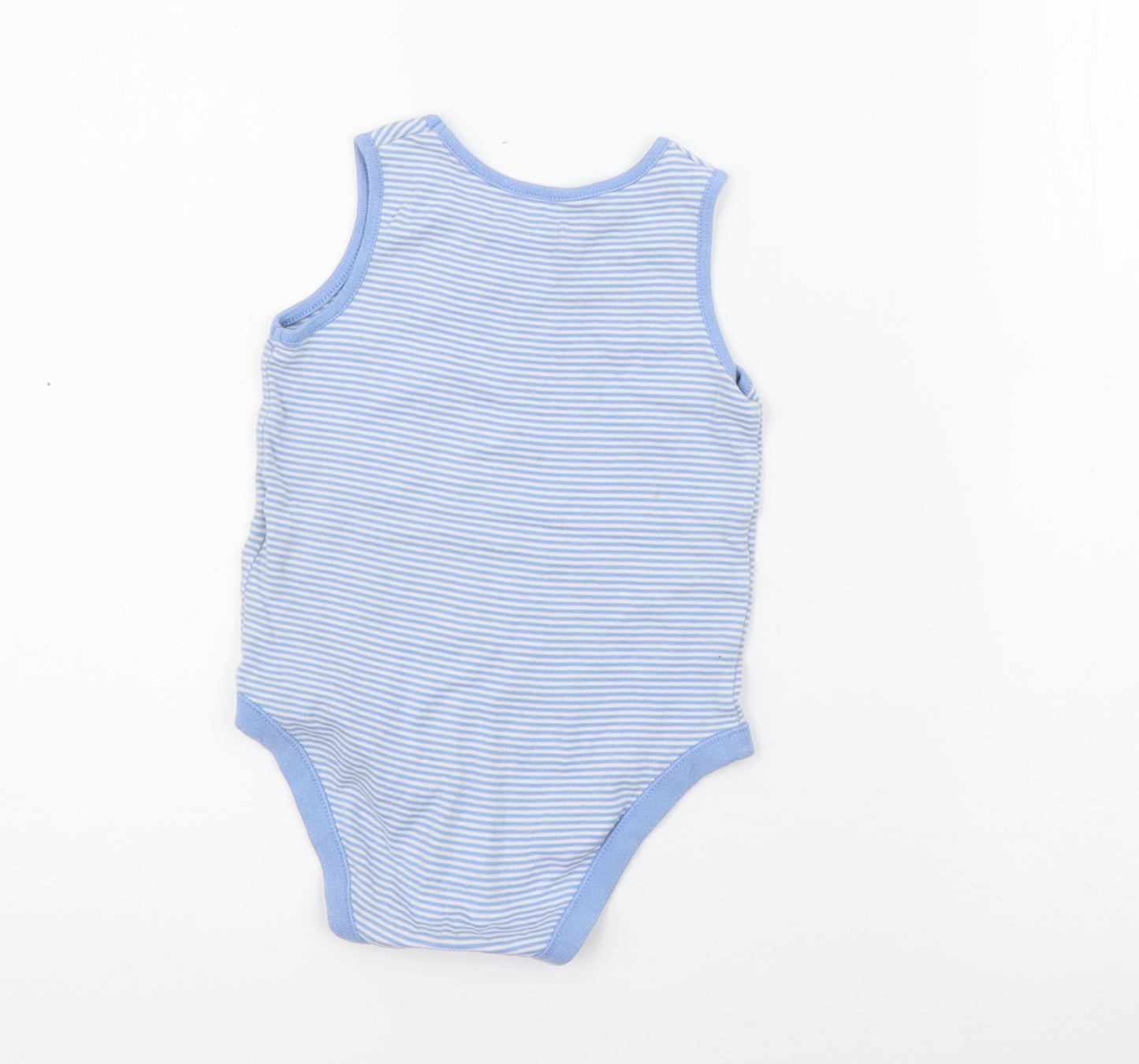 F&F Boys Blue Striped Cotton Basic Tank Size 2-3 Years Crew Neck Snap