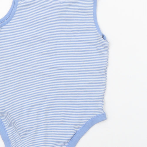 F&F Boys Blue Striped Cotton Basic Tank Size 2-3 Years Crew Neck Snap