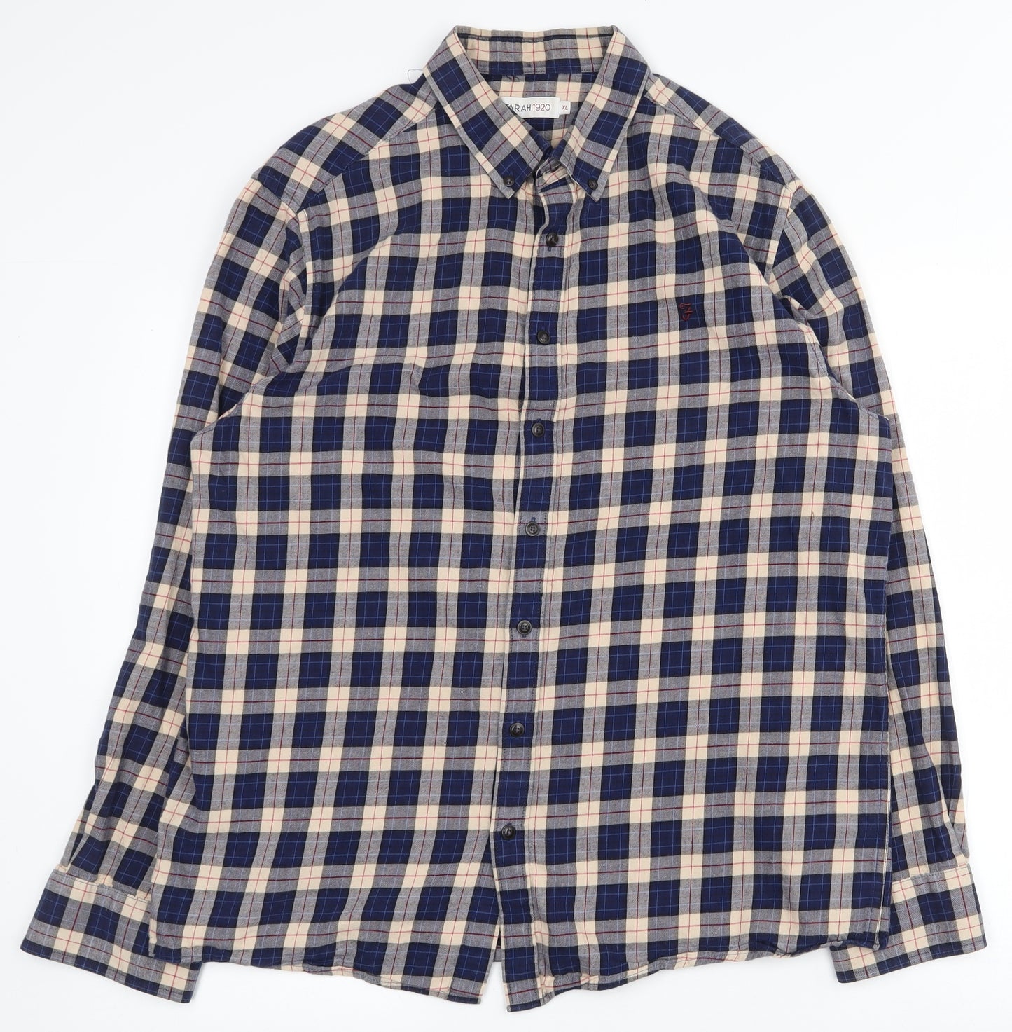 Farah Mens Multicoloured Plaid Cotton  Button-Up Size XL Collared Buckle