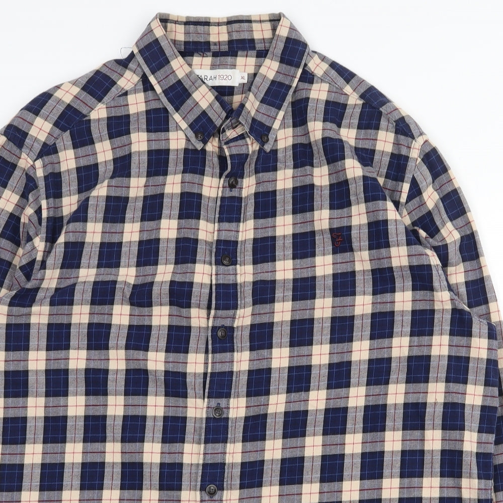 Farah Mens Multicoloured Plaid Cotton  Button-Up Size XL Collared Buckle