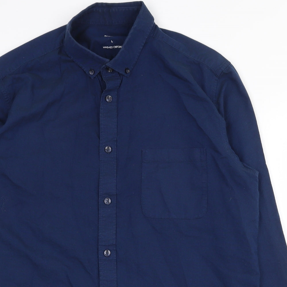 Dunnes Stores Mens Blue  100% Cotton  Dress Shirt Size L Collared Button