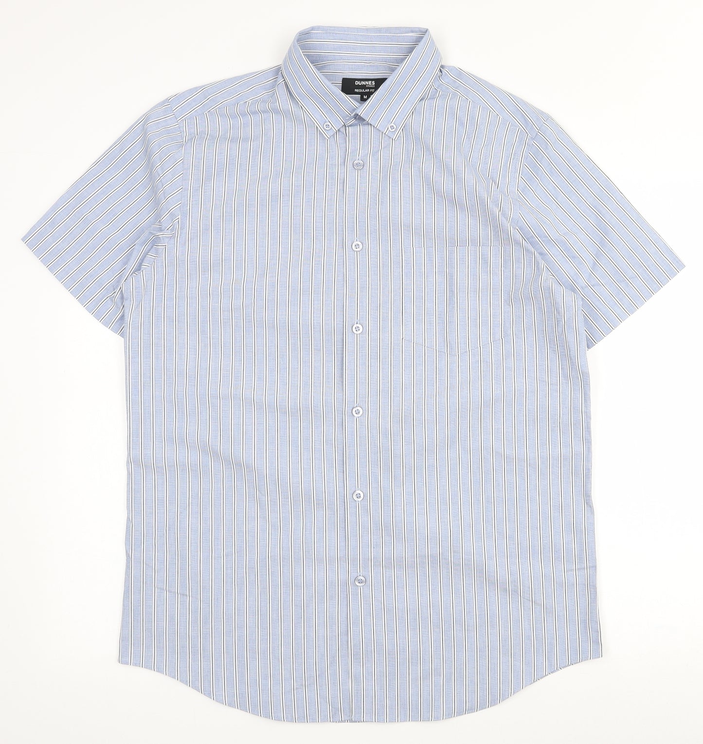 Dunnes Stores Mens Blue Striped Cotton  Button-Up Size M Collared Button