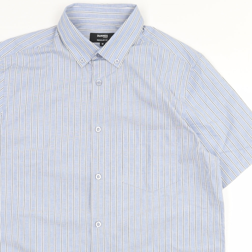 Dunnes Stores Mens Blue Striped Cotton  Button-Up Size M Collared Button