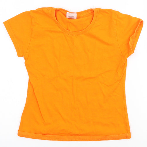 Fruit of the Loom Girls Orange  100% Cotton Pullover T-Shirt Size 5-6 Years Crew Neck Pullover