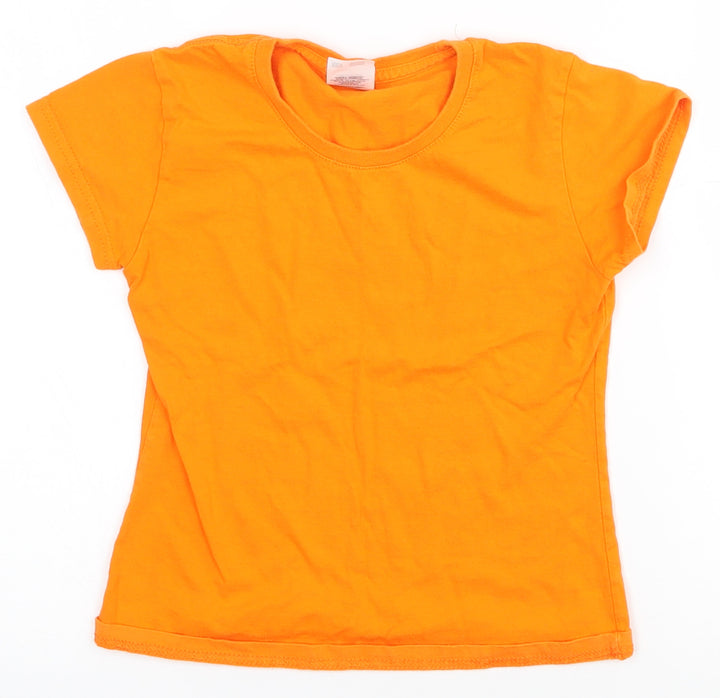 Fruit of the Loom Girls Orange 100% Cotton Pullover T-Shirt Size 5-6 Years Crew Neck Pullover