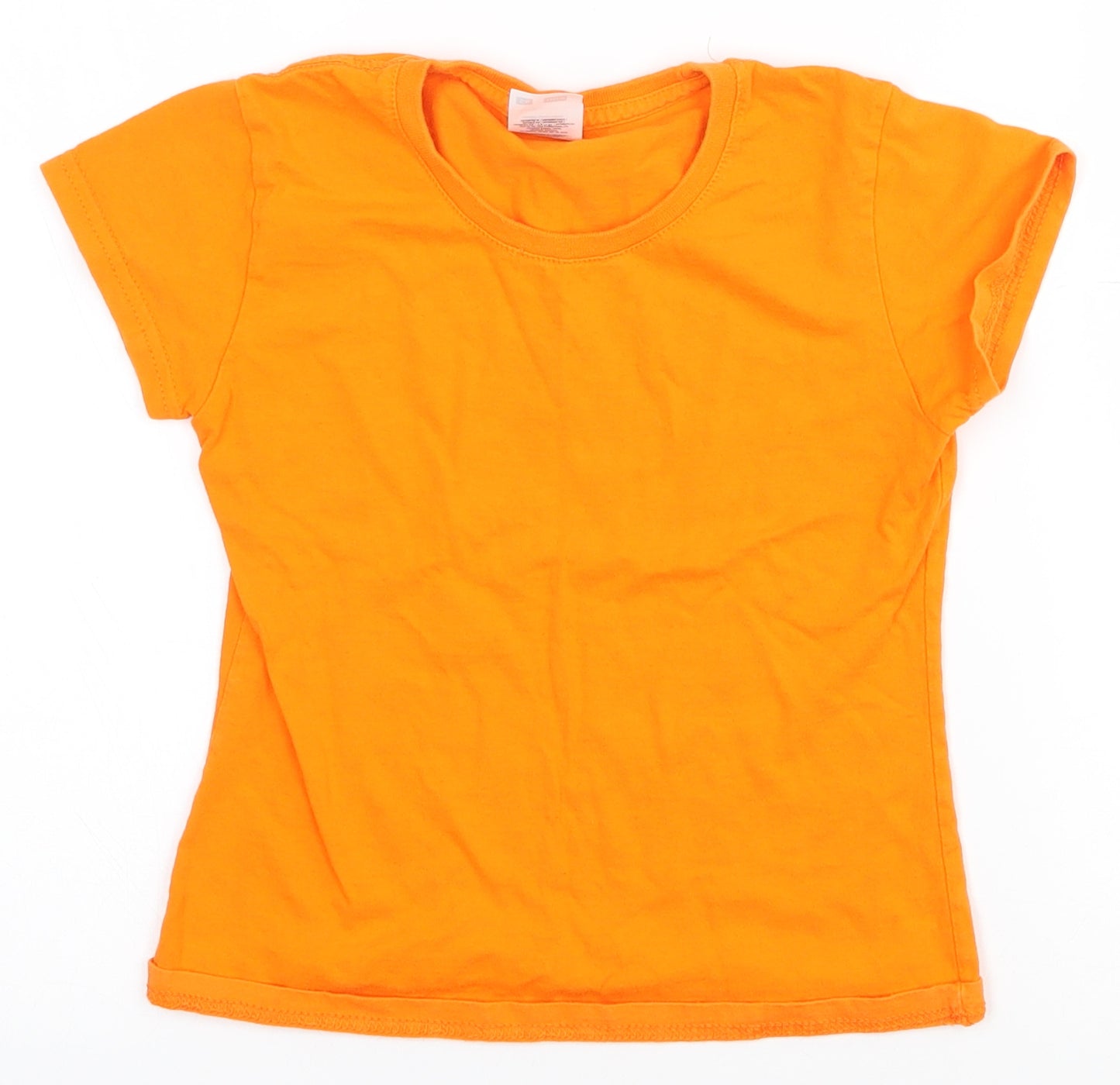 Fruit of the Loom Girls Orange  100% Cotton Pullover T-Shirt Size 5-6 Years Crew Neck Pullover