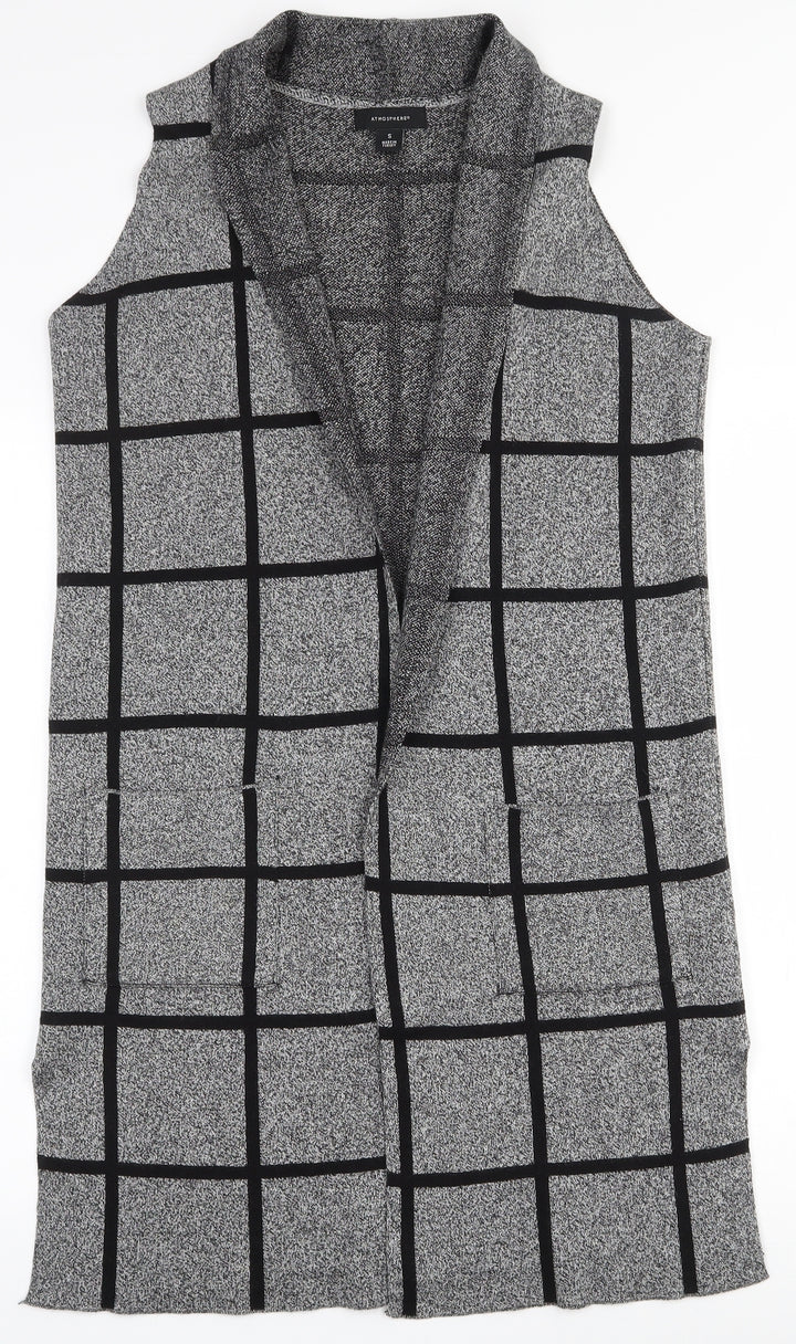 Atmosphere Womens Grey V-Neck Geometric Cotton Cardigan Jumper Size S