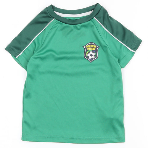 Dunnes Stores Boys Green  100% Polyester Pullover Polo Size 3-4 Years Crew Neck Pullover