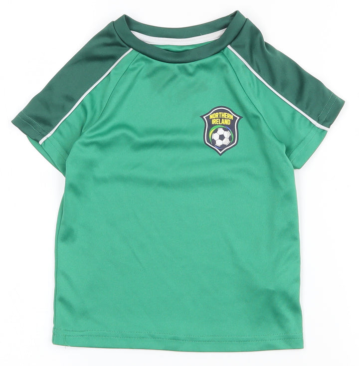 Dunnes Stores Boys Green  100% Polyester Pullover Polo Size 3-4 Years Crew Neck Pullover