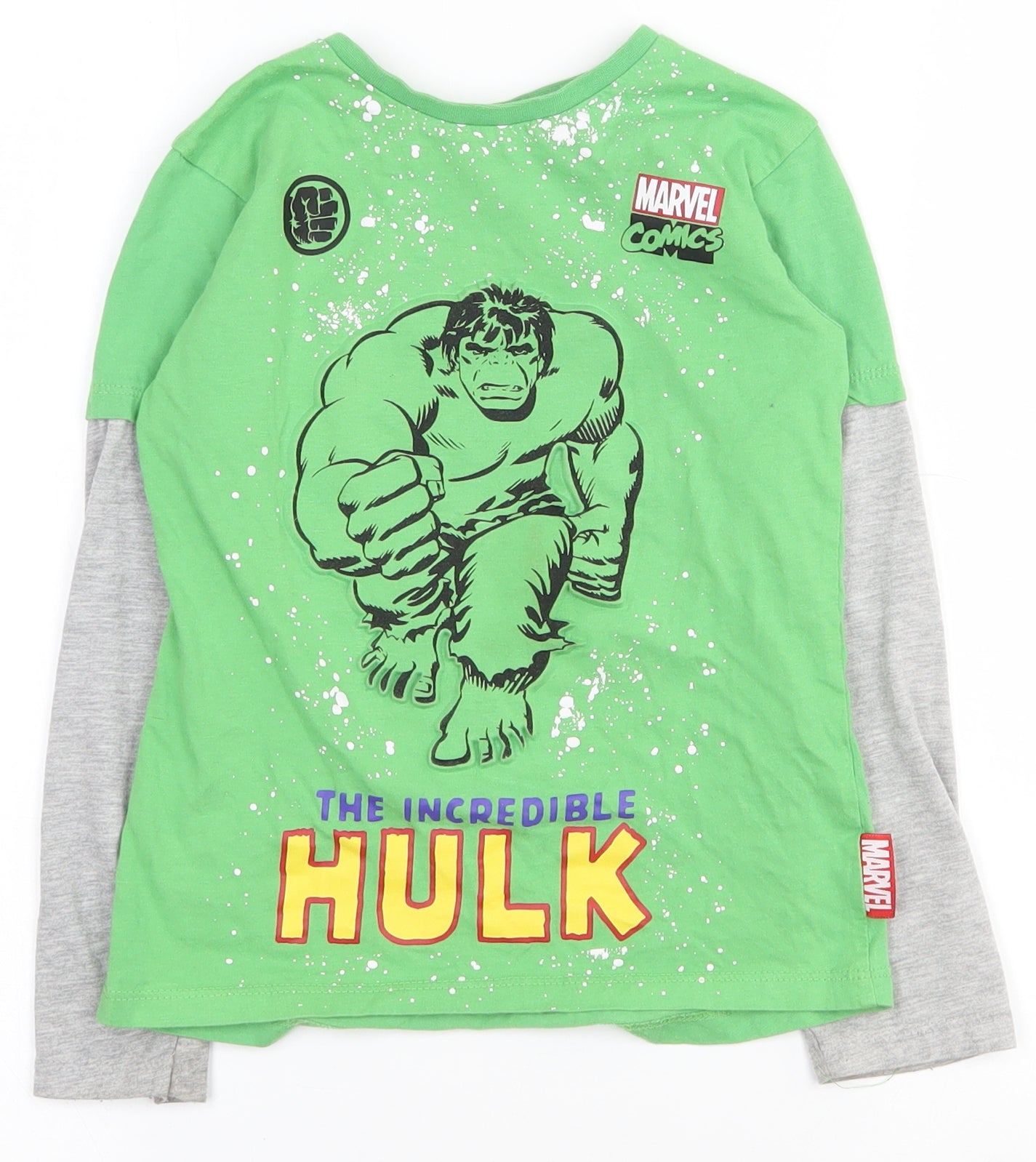 Primark Boys Green  100% Cotton Pullover T-Shirt Size 6-7 Years Crew Neck Pullover
