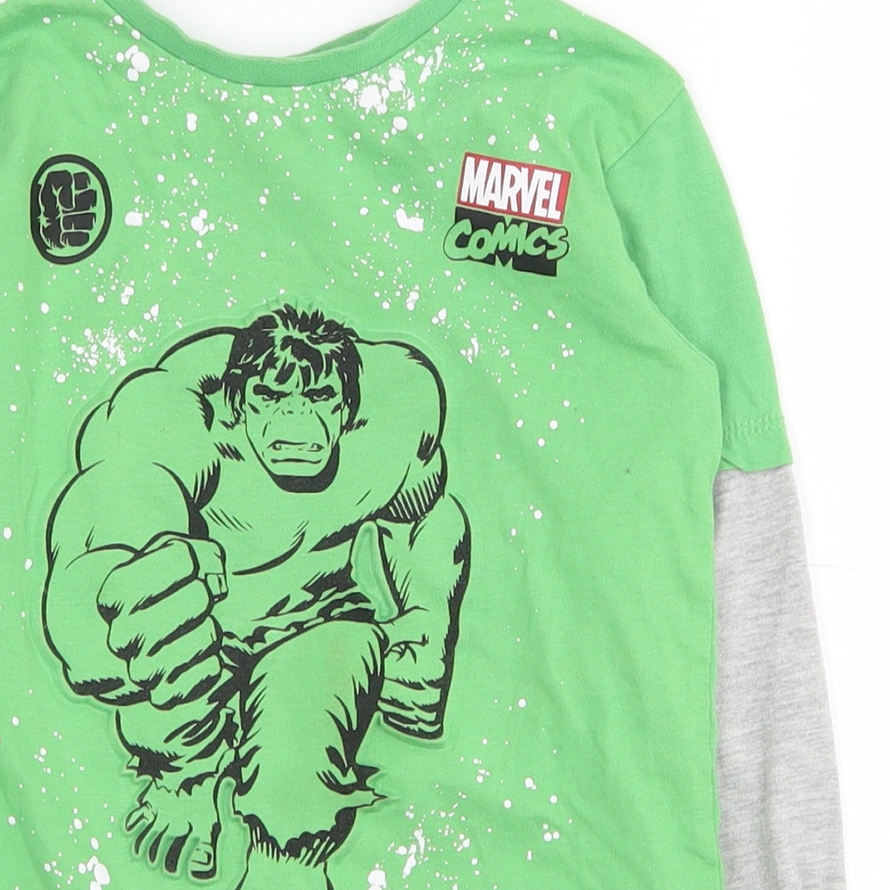 Primark Boys Green  100% Cotton Pullover T-Shirt Size 6-7 Years Crew Neck Pullover