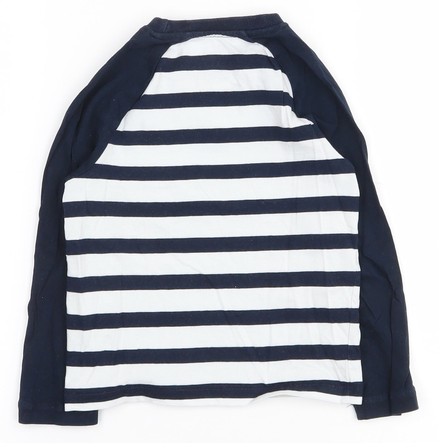 Marks and Spencer Boys Blue Striped Cotton Pullover T-Shirt Size 3-4 Years Crew Neck Pullover