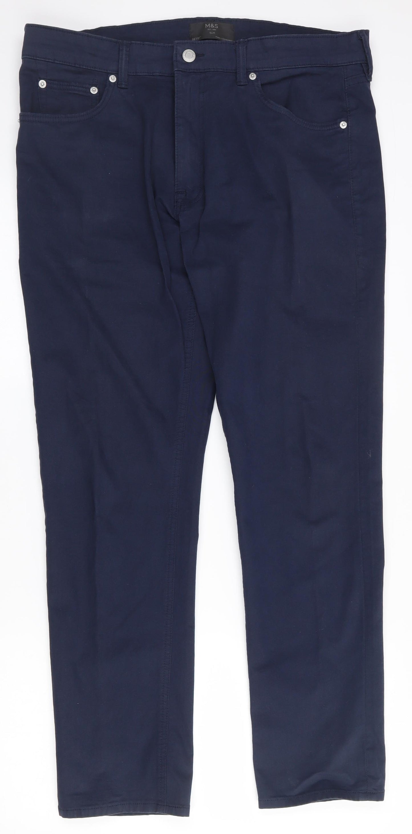 Marks and Spencer Mens Blue  Cotton Straight Jeans Size 36 in L30 in Slim Zip