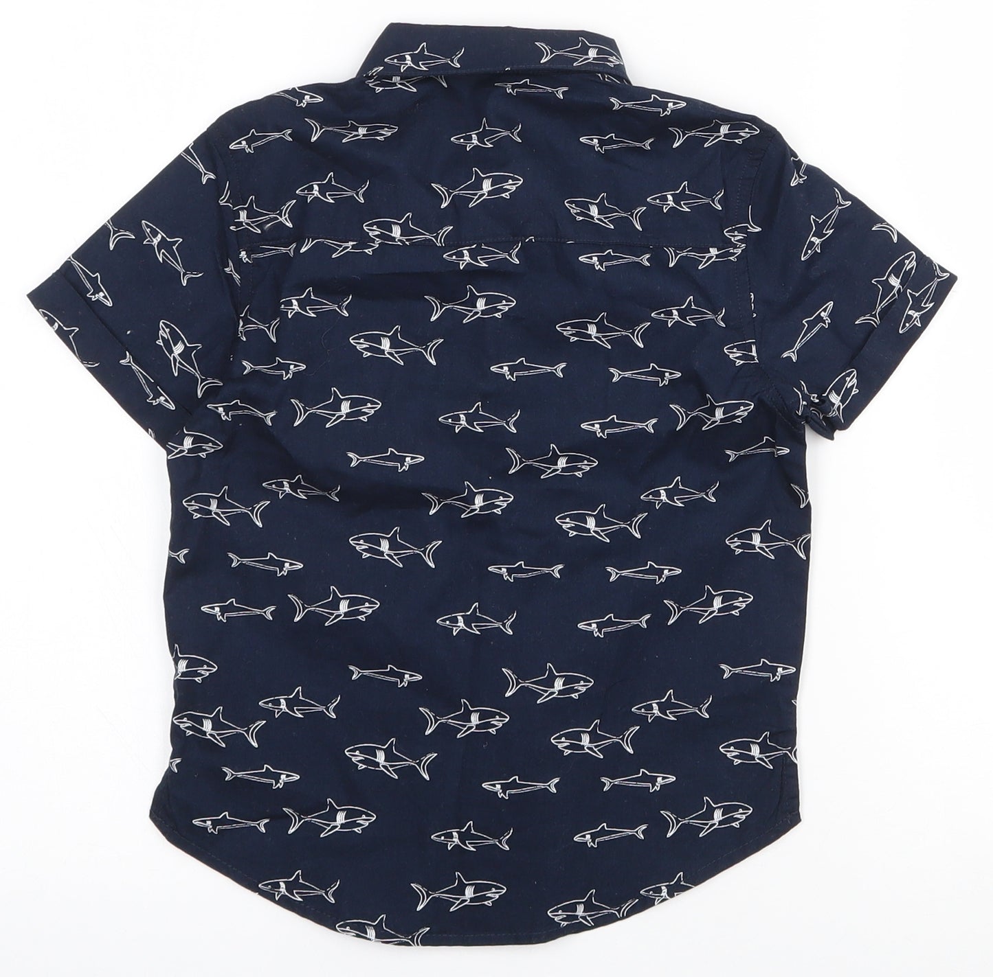 Primark Boys Blue Geometric 100% Cotton Basic Button-Up Size 4-5 Years Collared Button - Shark print