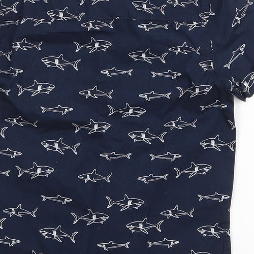 Primark Boys Blue Geometric 100% Cotton Basic Button-Up Size 4-5 Years Collared Button - Shark print
