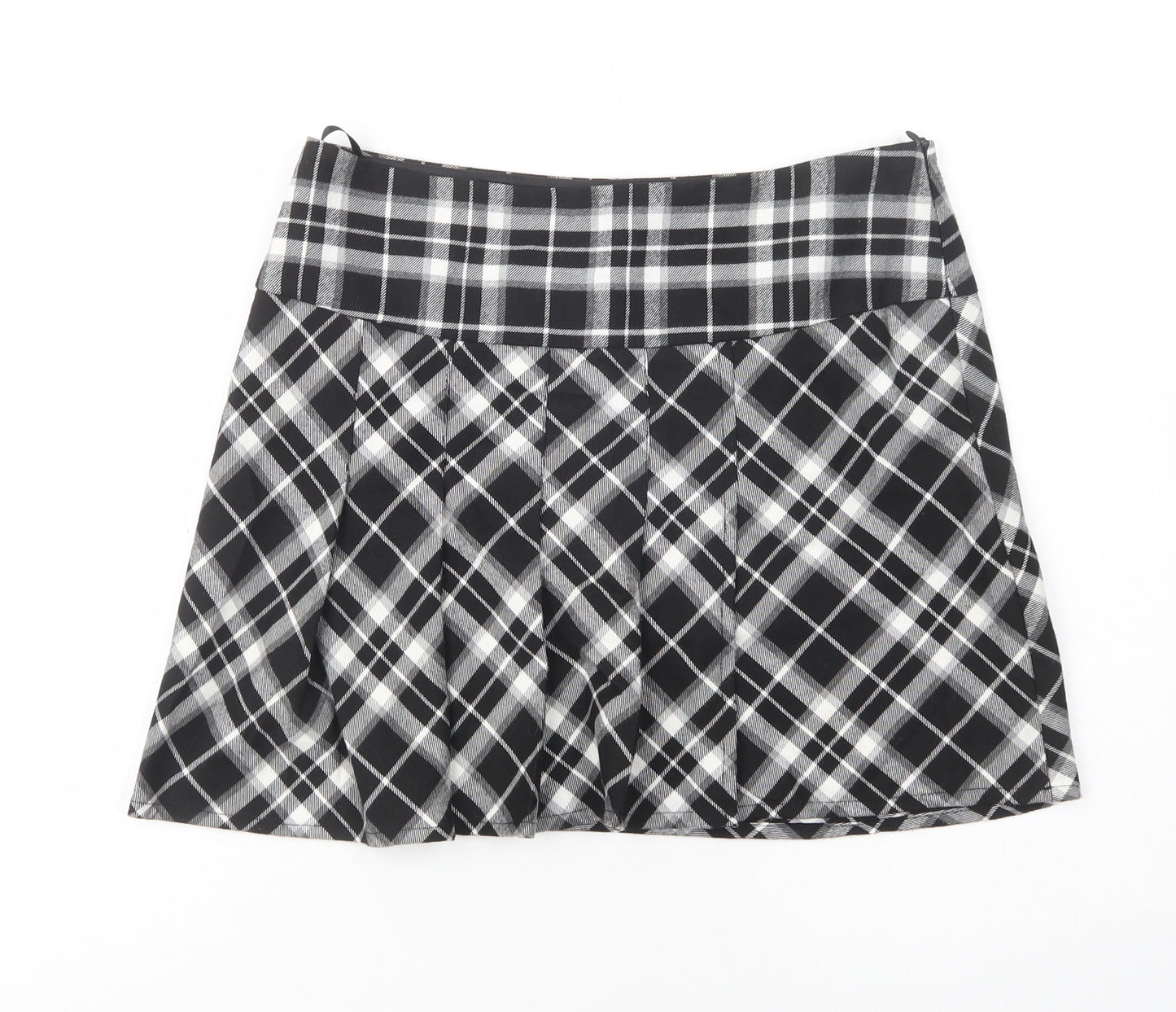 TU Womens Black Plaid Polyester Pleated Skirt Size 10   Zip