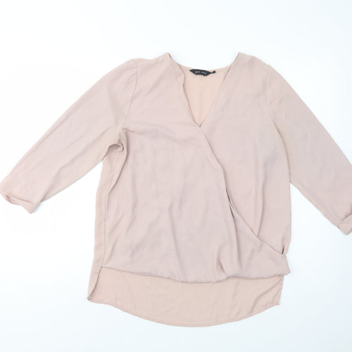New L>ook Womens Pink  Polyester Basic Blouse Size 10 V-Neck