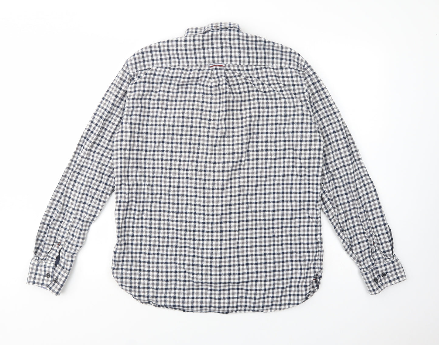 Blue Harbour Mens Grey Check Cotton  Button-Up Size M Collared Button