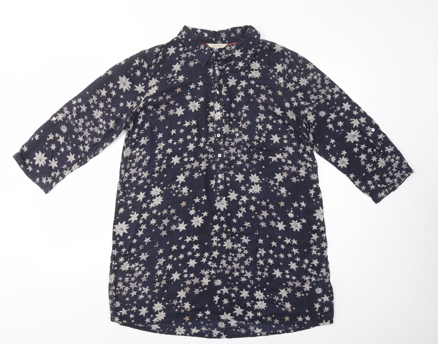 White Stuff Womens Blue Geometric Viscose Tunic Button-Up Size 12 Collared - Star Print