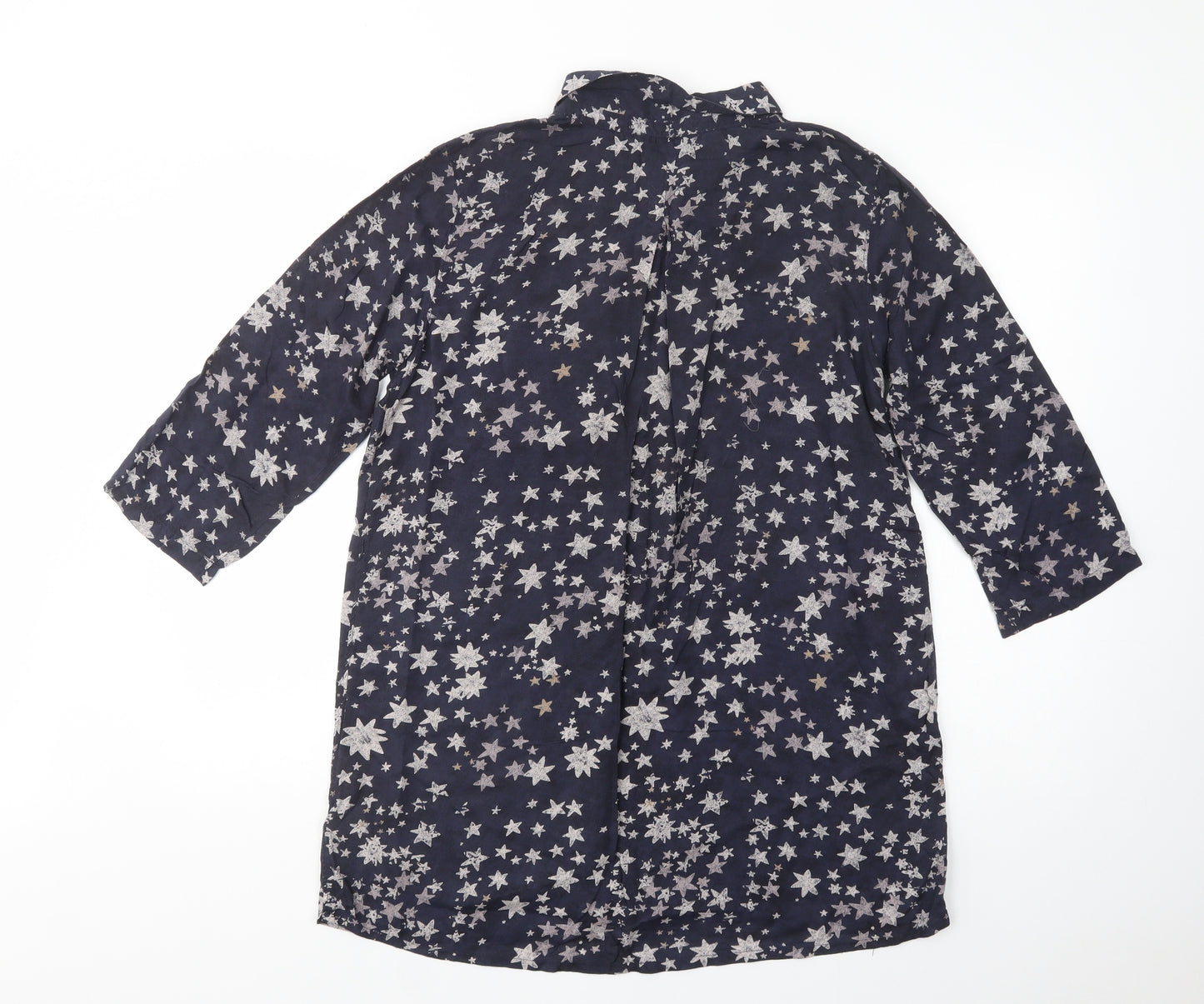 White Stuff Womens Blue Geometric Viscose Tunic Button-Up Size 12 Collared - Star Print