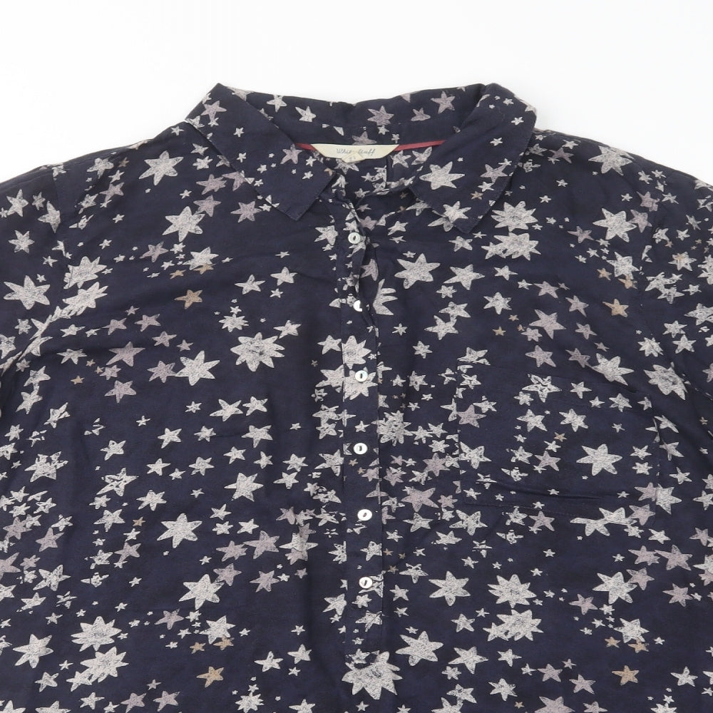 White Stuff Womens Blue Geometric Viscose Tunic Button-Up Size 12 Collared - Star Print