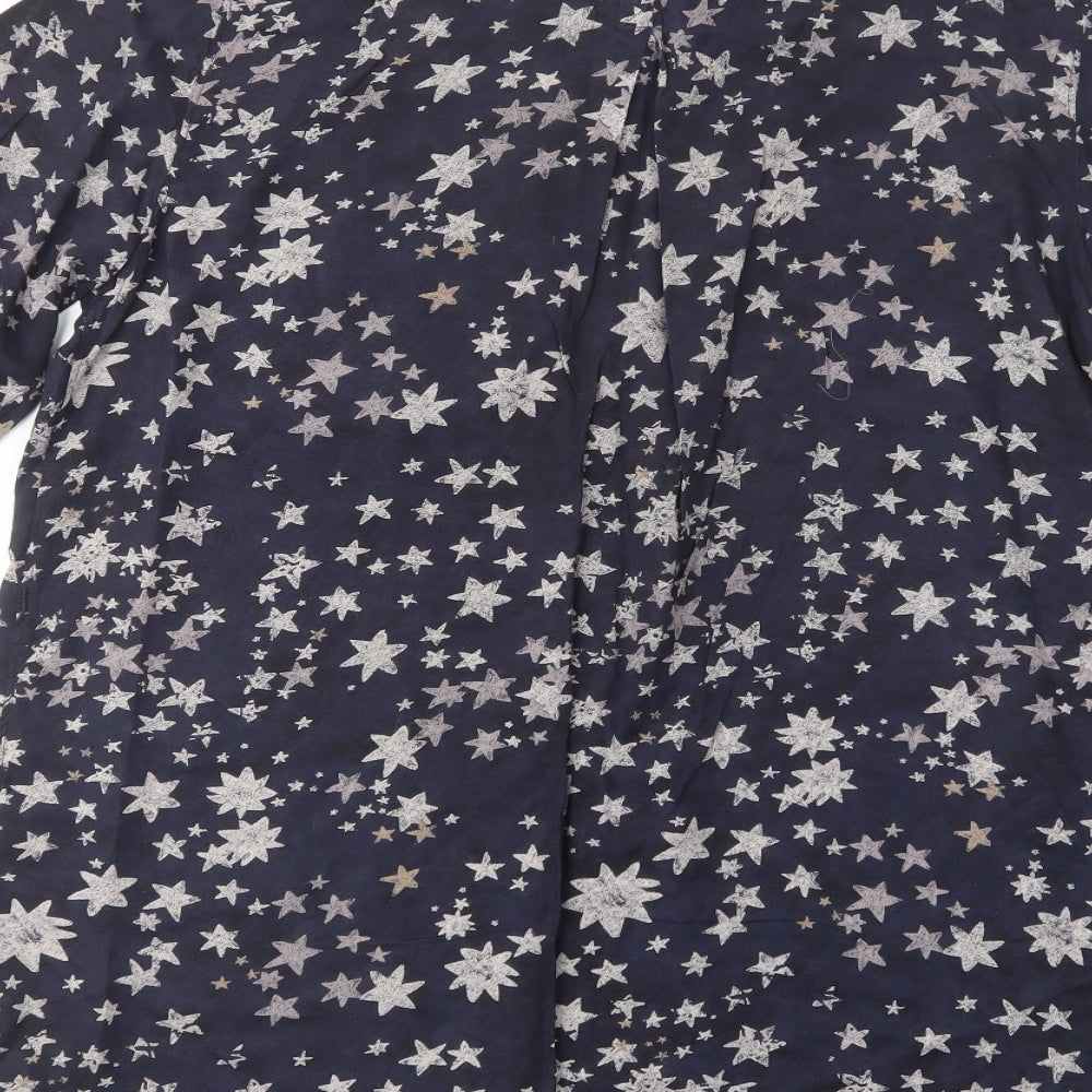 White Stuff Womens Blue Geometric Viscose Tunic Button-Up Size 12 Collared - Star Print