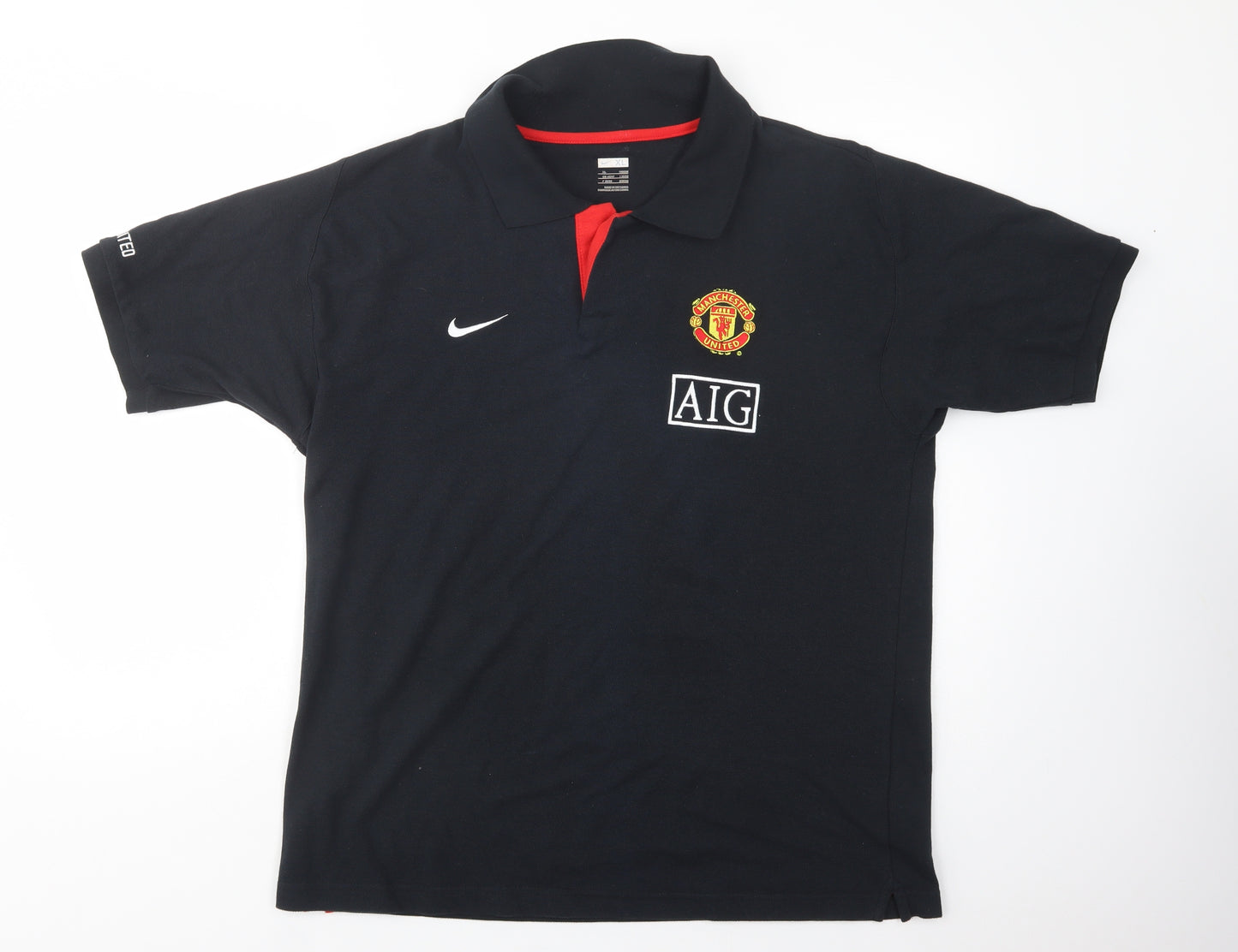 Nike Mens Black  Cotton  Polo Size XL Collared Button - Manchester United FC
