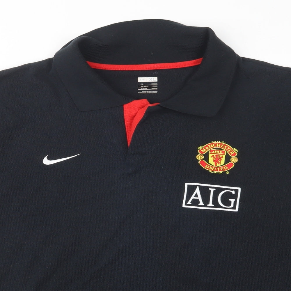 Nike Mens Black  Cotton  Polo Size XL Collared Button - Manchester United FC
