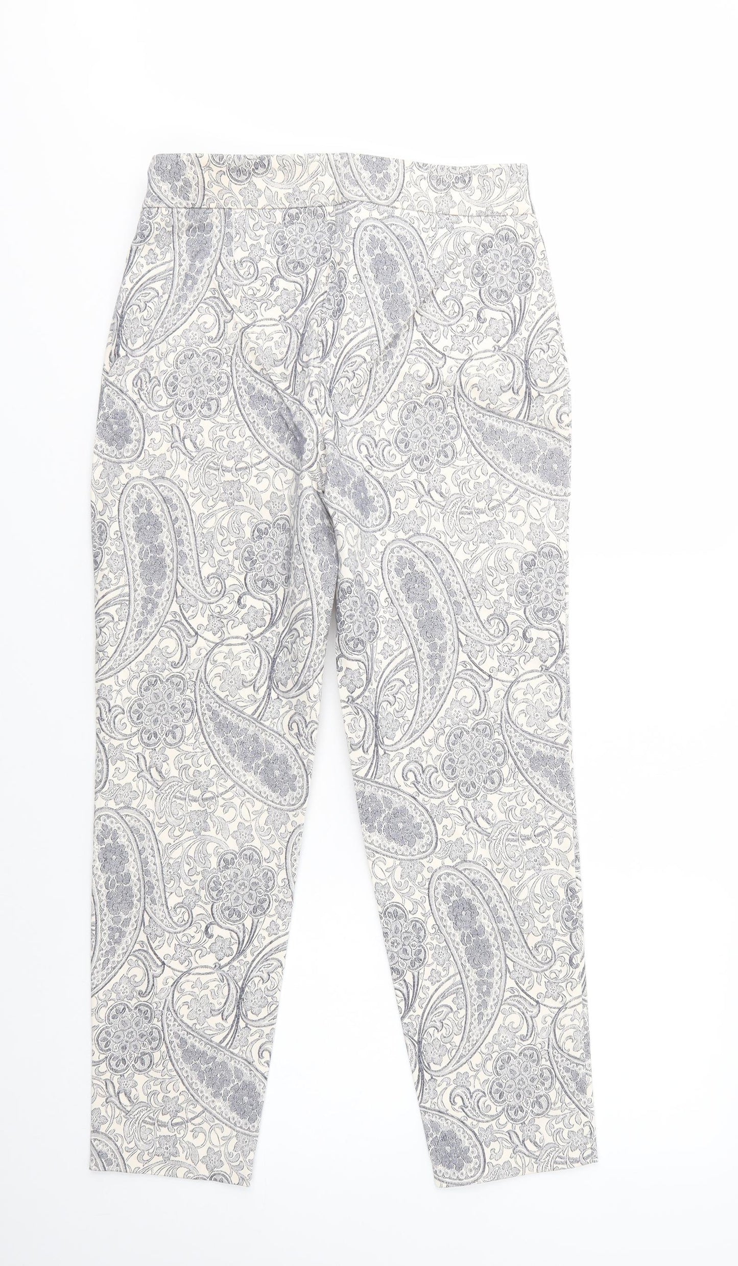 F&F Womens White Paisley Cotton Trousers  Size 10 L28 in Regular Zip