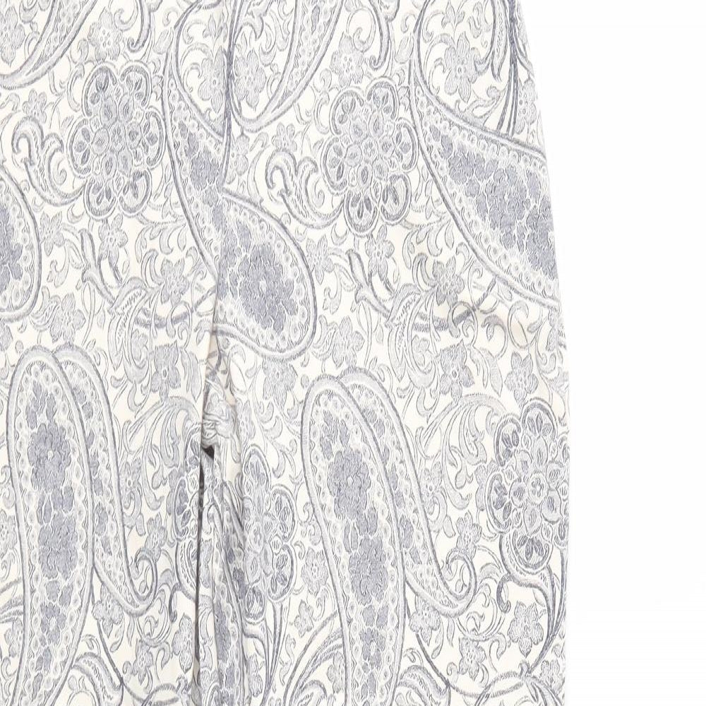 F&F Womens White Paisley Cotton Trousers  Size 10 L28 in Regular Zip
