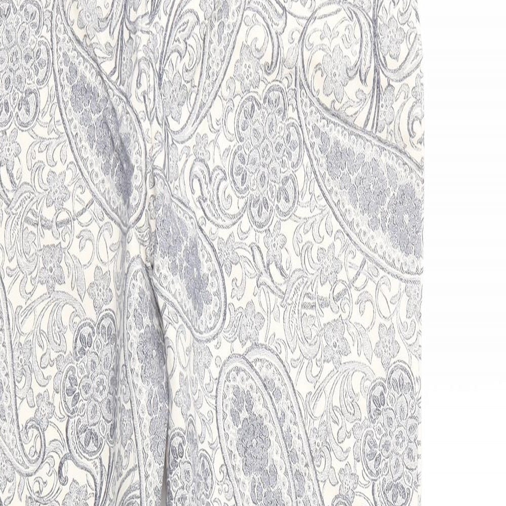 F&F Womens White Paisley Cotton Trousers  Size 10 L28 in Regular Zip