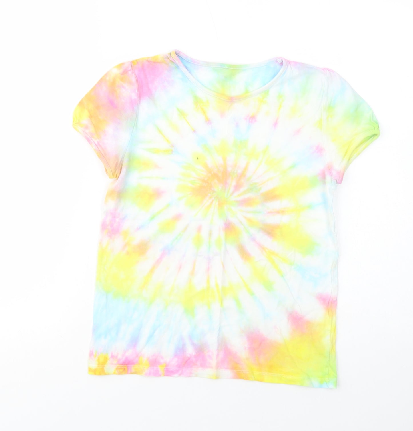 F&F Girls Multicoloured Batik Cotton Basic T-Shirt Size 11-12 Years Crew Neck Pullover
