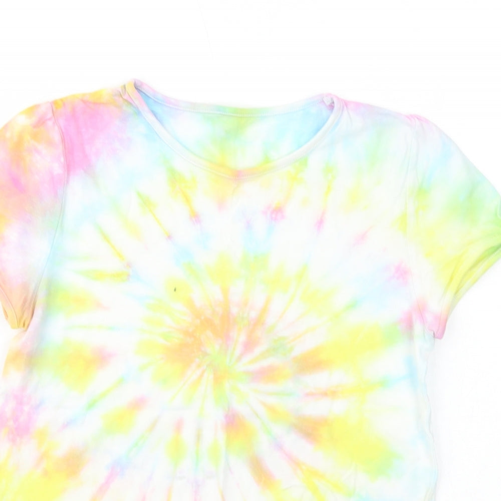 F&F Girls Multicoloured Batik Cotton Basic T-Shirt Size 11-12 Years Crew Neck Pullover
