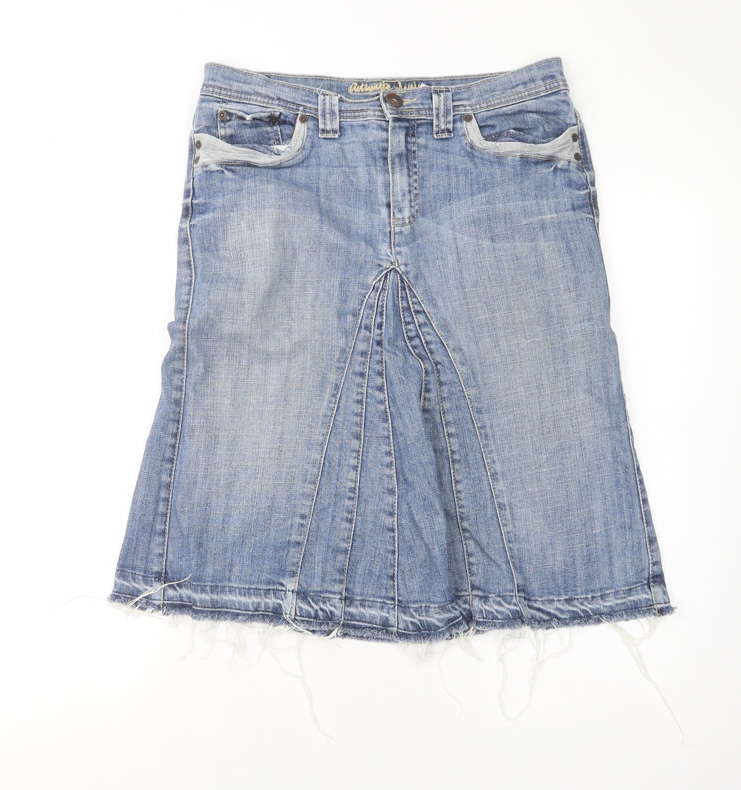 Marks and Spencer Womens Blue  Cotton A-Line Skirt Size 10   Button
