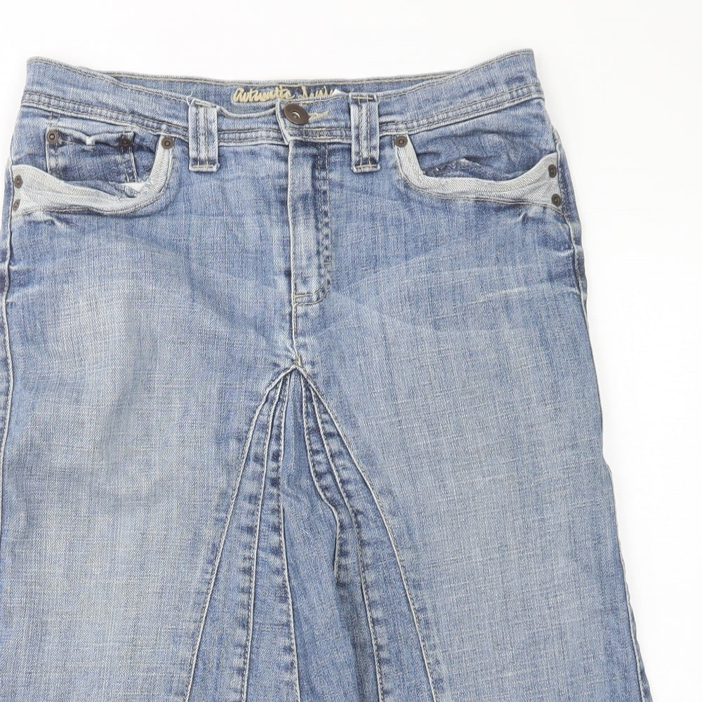 Marks and Spencer Womens Blue  Cotton A-Line Skirt Size 10   Button