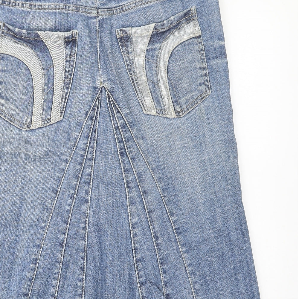 Marks and Spencer Womens Blue  Cotton A-Line Skirt Size 10   Button