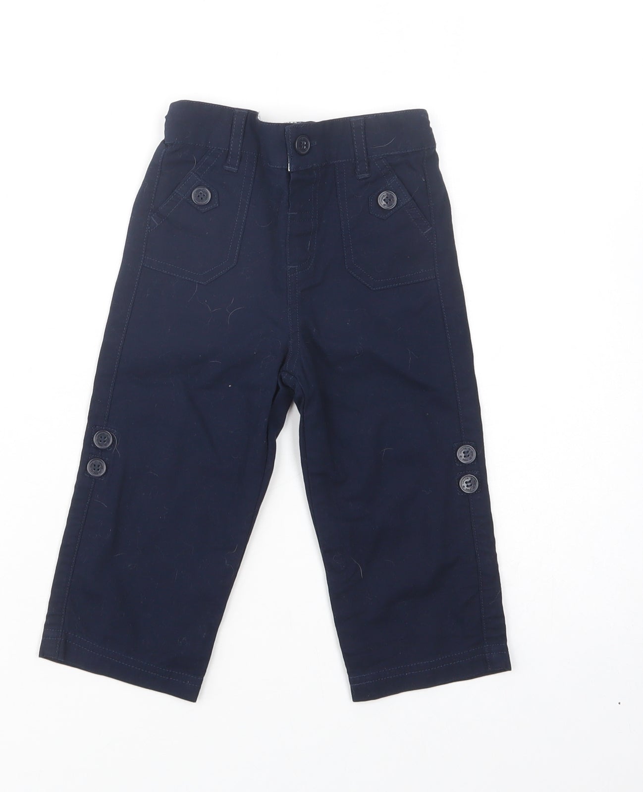JoJo Maman Bébé Baby Blue  Cotton Cargo Trousers Size 12-18 Months  Button
