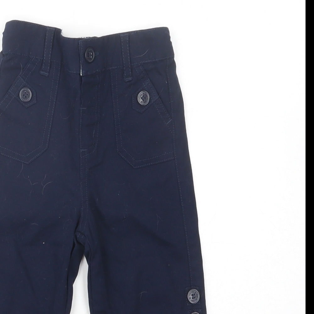 JoJo Maman Bébé Baby Blue  Cotton Cargo Trousers Size 12-18 Months  Button