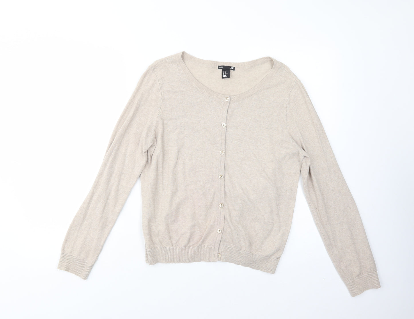 H&M Womens Beige Boat Neck  Cotton Cardigan Jumper Size M