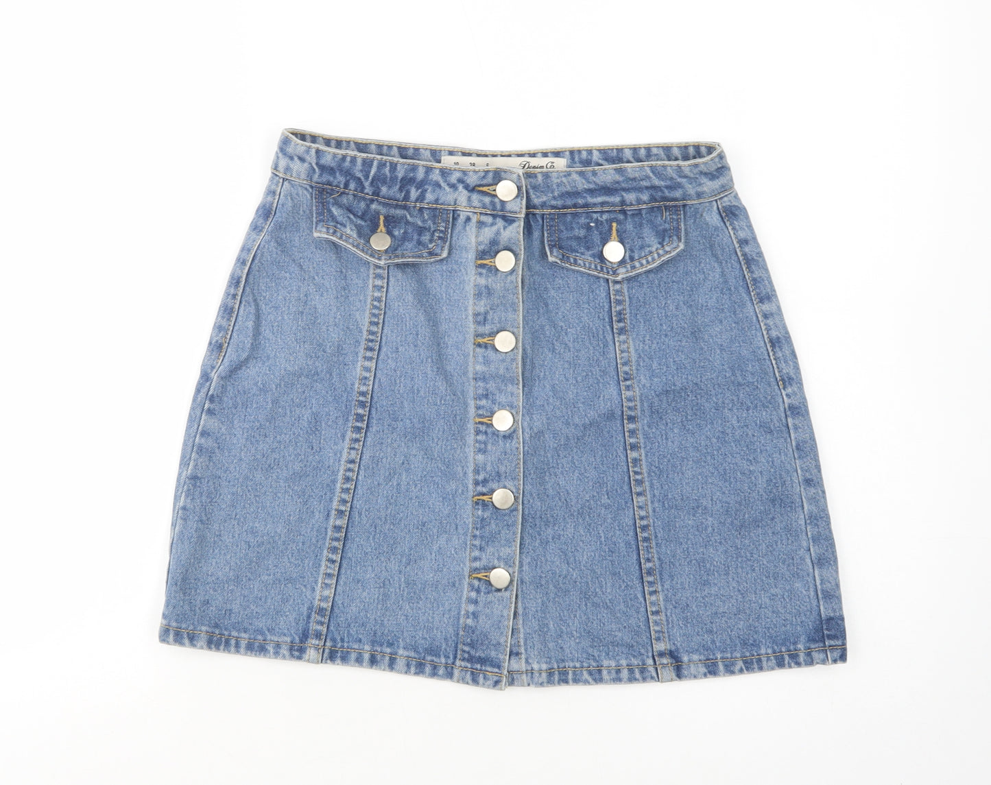 Denim Co. Womens Blue  Cotton Mini Skirt Size 10   Button