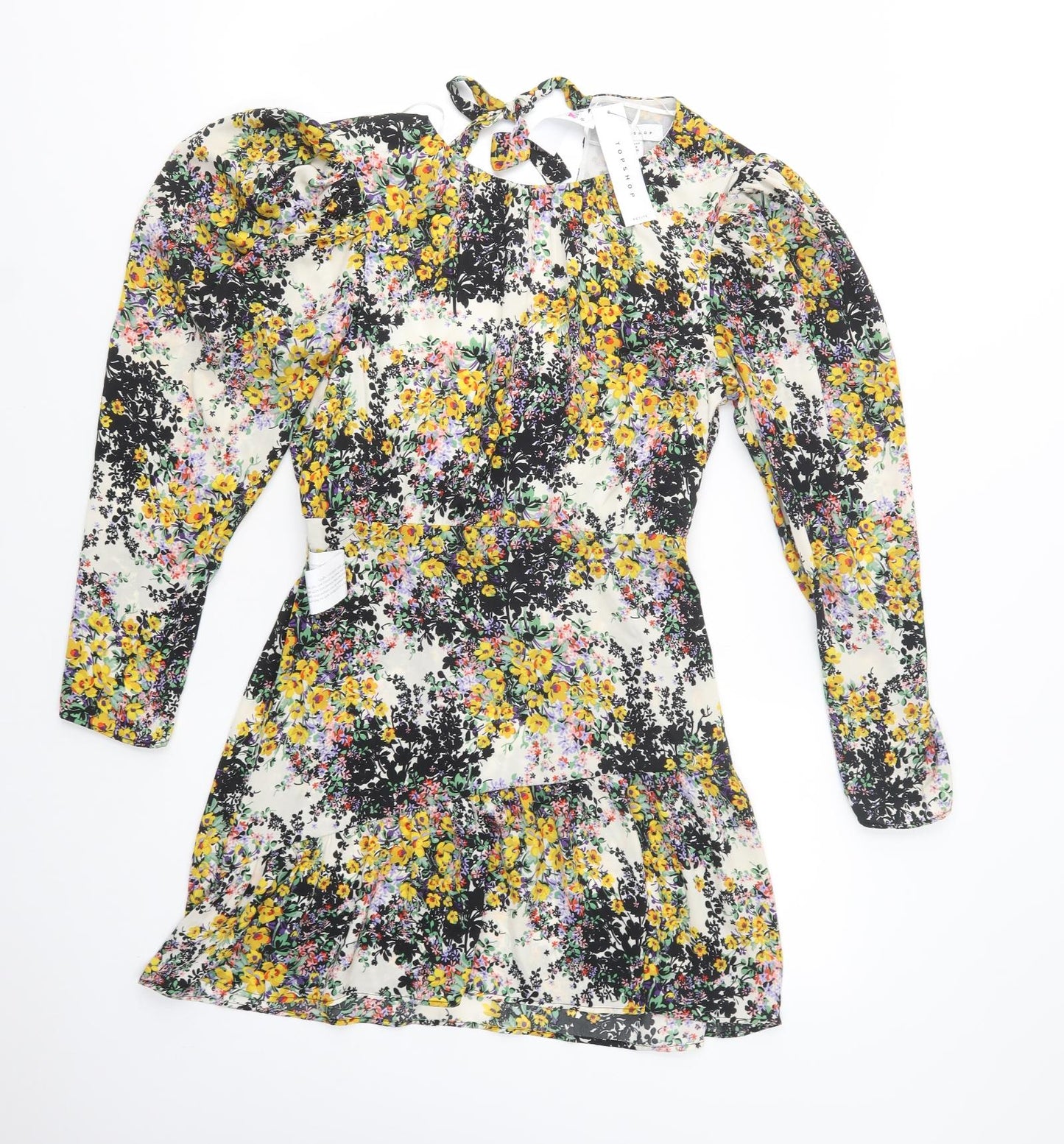 Topshop Womens Multicoloured Floral Polyester Fit & Flare  Size 8  Boat Neck Tie