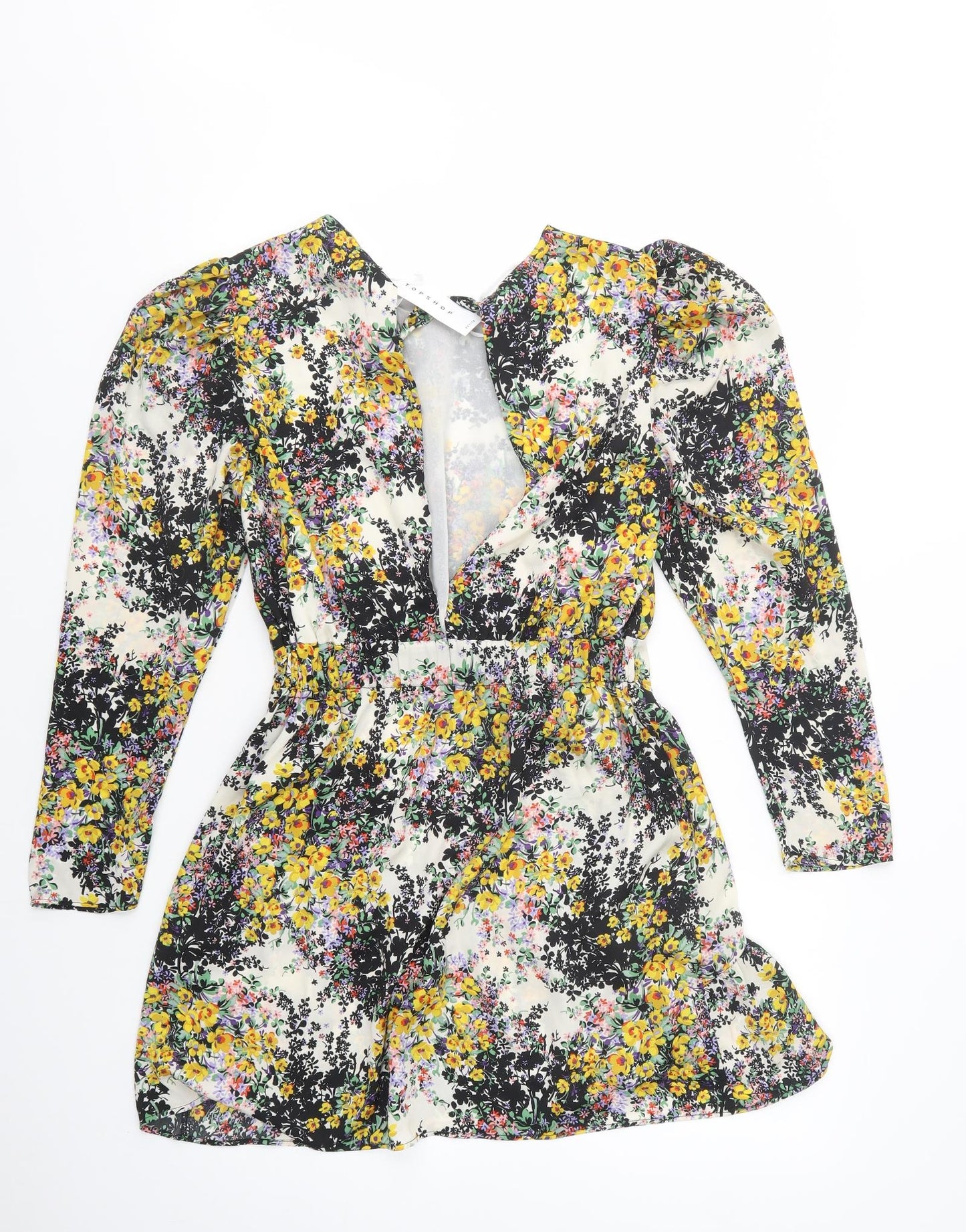 Topshop Womens Multicoloured Floral Polyester Fit & Flare  Size 8  Boat Neck Tie