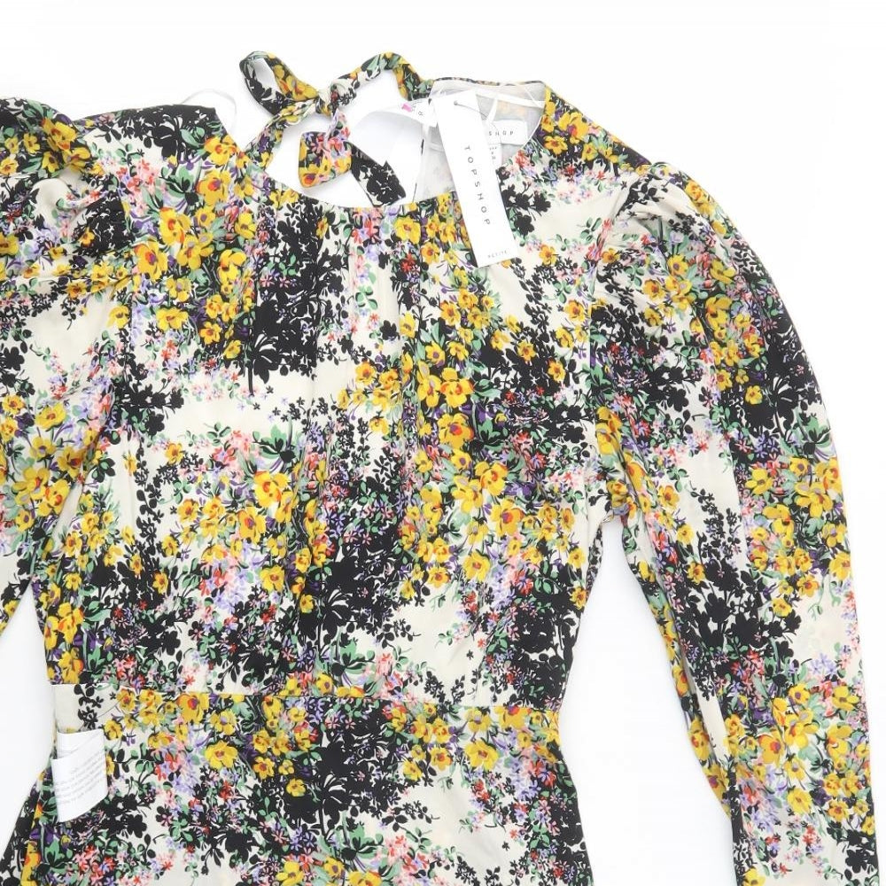 Topshop Womens Multicoloured Floral Polyester Fit & Flare  Size 8  Boat Neck Tie