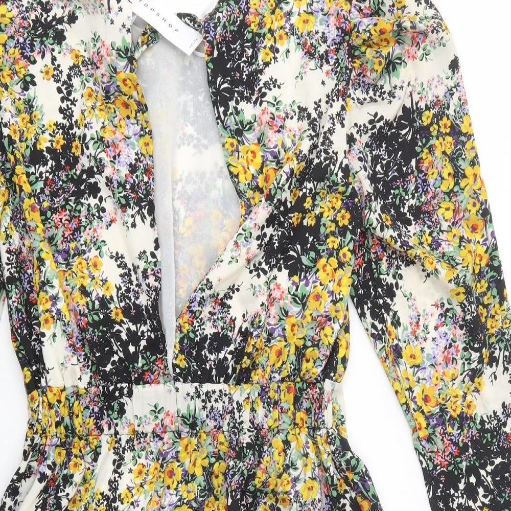 Topshop Womens Multicoloured Floral Polyester Fit & Flare  Size 8  Boat Neck Tie