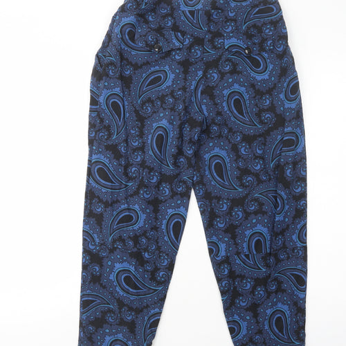 Topshop Womens Blue Paisley Cotton Trousers  Size 8 L24 in Regular Button