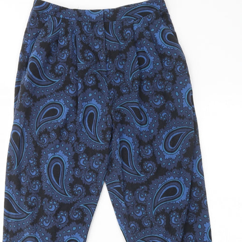 Topshop Womens Blue Paisley Cotton Trousers  Size 8 L24 in Regular Button