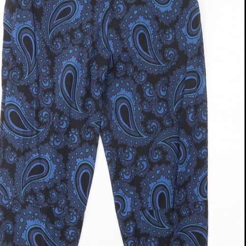 Topshop Womens Blue Paisley Cotton Trousers  Size 8 L24 in Regular Button