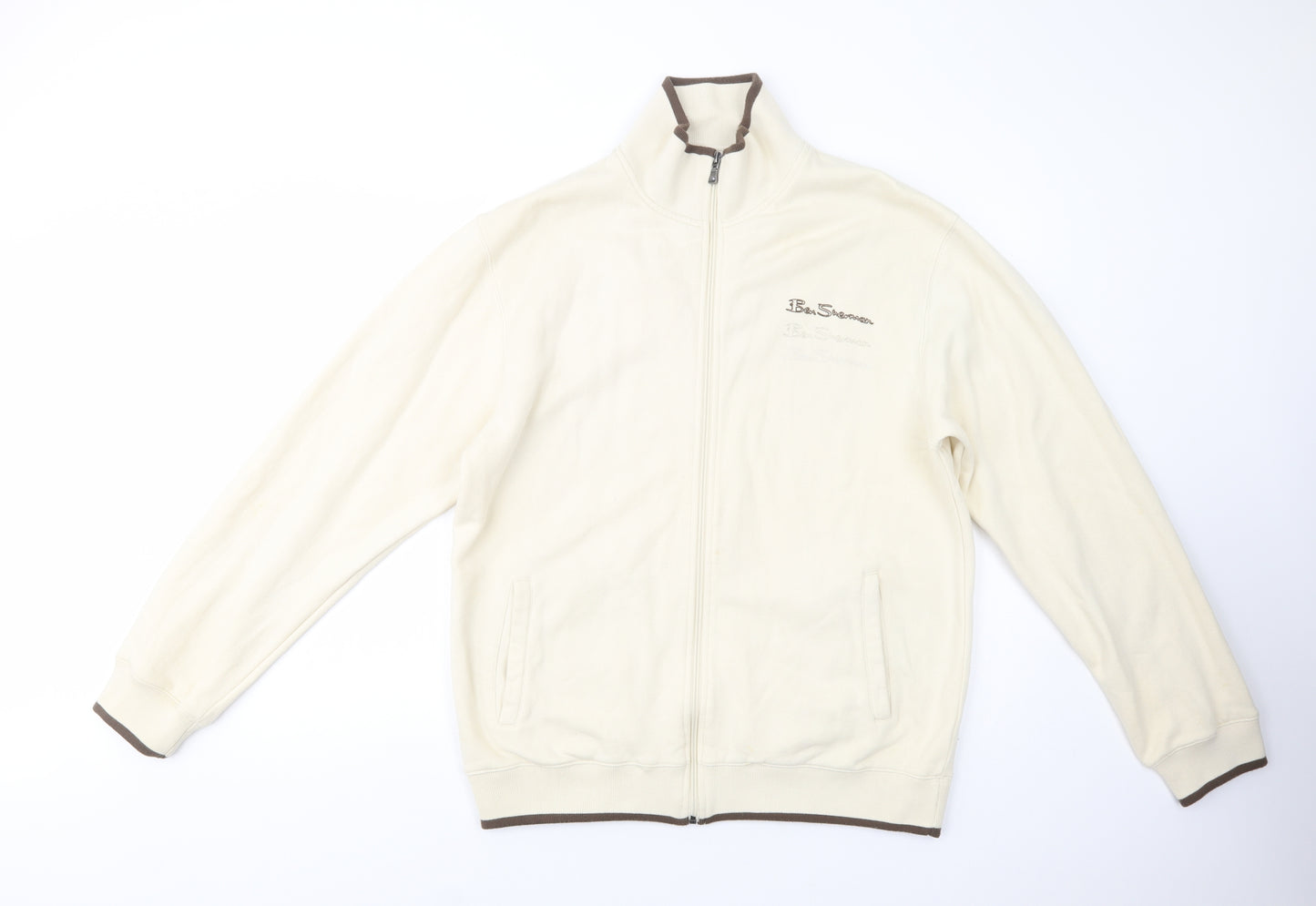 Ben Sherman Mens Ivory  Cotton Full Zip Sweatshirt Size XL