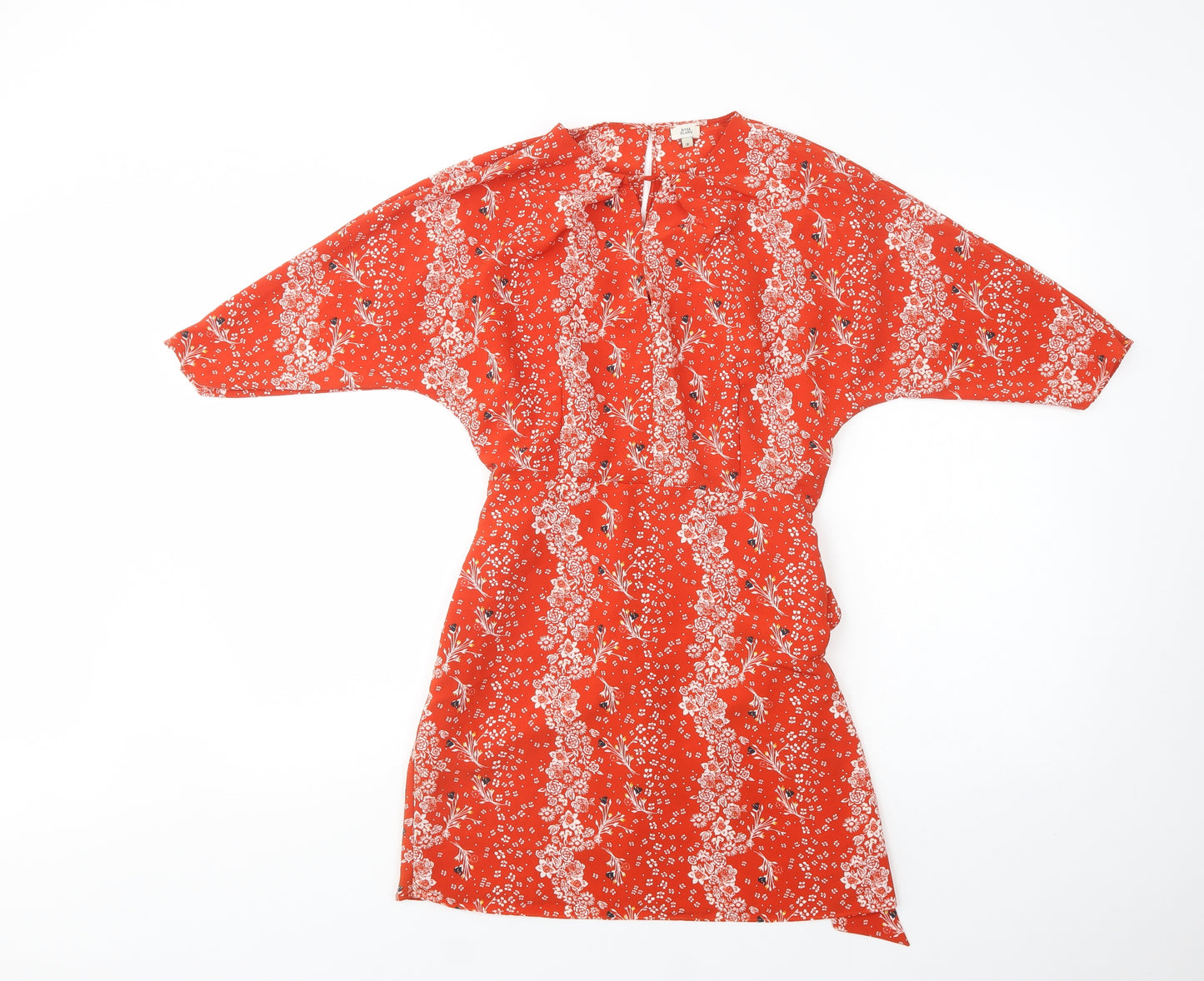 River Island Womens Red Floral Polyester Shift  Size 8  V-Neck Zip